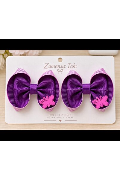 zamansız takı Purple Butterfly Detailed Bow Buckle – Set of 2