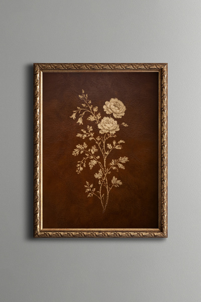 epiqart Sepia Rose Branch - Vintage Patterned Painting - Fine Model