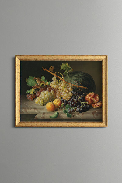 epiqart Grape and Pomegranate Still Life - Vintage Patterned Painting - Fine ...