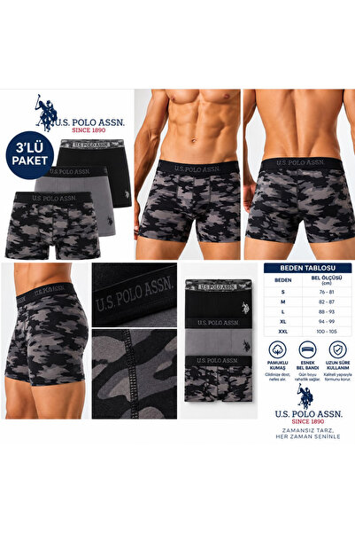 U.S. Polo Assn. Men's (Black-Anthracite-Printed), 3 Pieces of Boxers (Boxed)