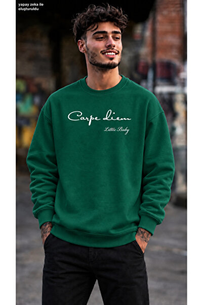 caddekombin Men's Carpe Diem Written Minimal Typographic Graphic Printed Crew...