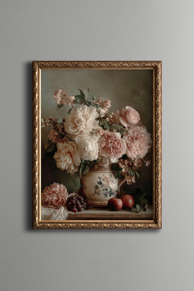 epiqart Pink and White Peonies in a Vase - Vintage Patterned Painting - Fine ...