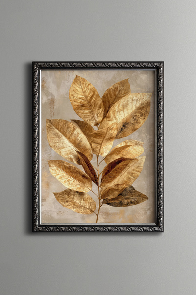 epiqart Gold Colored Leaves - Vintage Patterned Painting - Fine Model