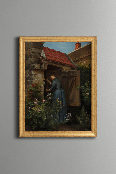 epiqart Young Girl at the Well - Vintage Patterned Painting - Fine Model