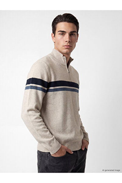 LC Waikiki Half Zippered Striped Men's Knitwear Sweater