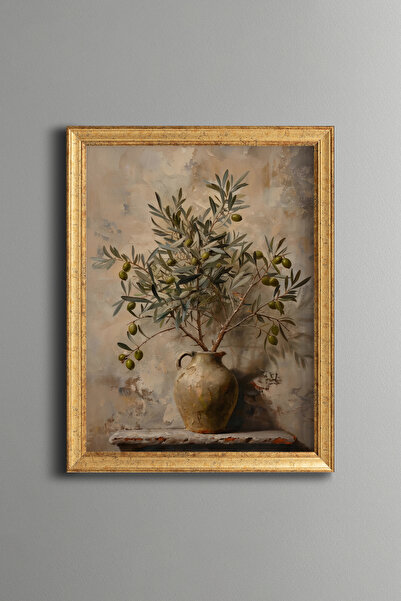 epiqart Olive Branches in a Vase - Vintage Patterned Painting - Fine Model