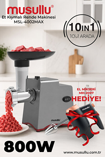 Musullu 10 u 1 Arada Otomatik Doğrayıcı, Et Kıyma ve Dilimleyici 800 Watt Mak...