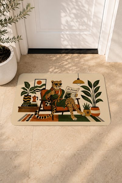 Leopar Keyfi Leopar Desenli Dekoratif Kapı Önü Paspası