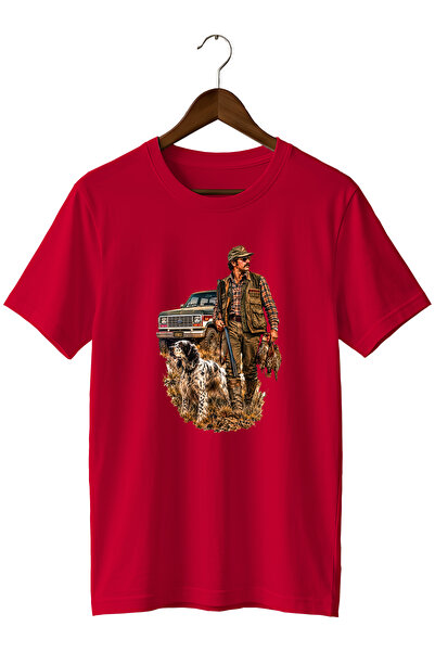 WİDİ Tricou unisex cu imprimeu Hunter and His Dog, cu decolteu rotund și croi...