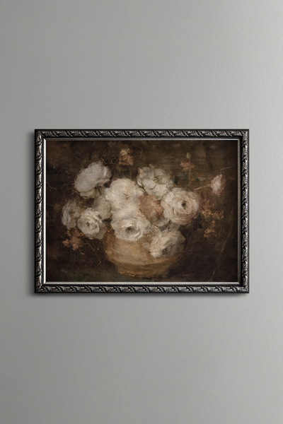 epiqart White Peony Bouquet - Vintage Patterned Painting - Fine Model