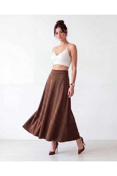 Womengrom Fame Suede Long Flared Skirt