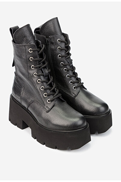 Dasha Botine dama negre din piele texturata cu platforma