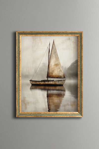 epiqart Sailboats in Foggy Waters - Vintage Patterned Painting - Fine Model