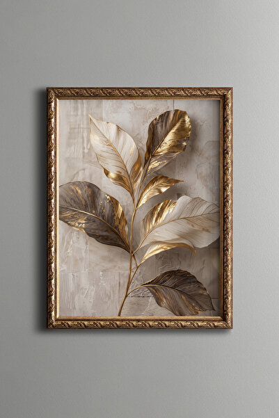 epiqart Gold and White Leaves - Vintage Patterned Painting - Fine Model