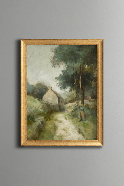 epiqart Village House on the Country Road - Vintage Patterned Painting - Fine...