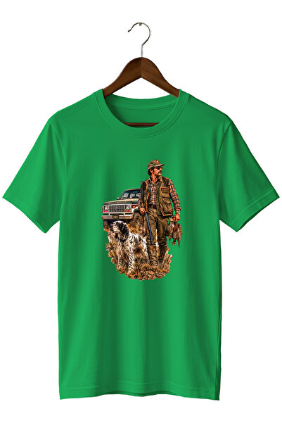 WİDİ Tricou unisex cu imprimeu Hunter and His Dog, cu decolteu rotund și croi...