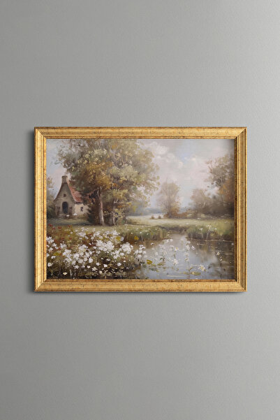 epiqart Country House by the River - Vintage Patterned Painting - Fine Model