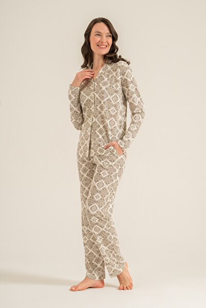 Pierre Cardin Cotton Modal Front Buttoned Shirt Long Sleeve Women's Pajama Set