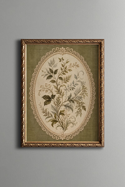 epiqart Botanical Branches in Oval Frame - Vintage Patterned Painting - Fine ...