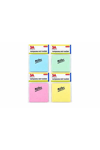 3A Pastel Renkli Yapışkanlı Not Kağıdı 75x75 mm 1 Adet 100 Yaprak (Post-it)