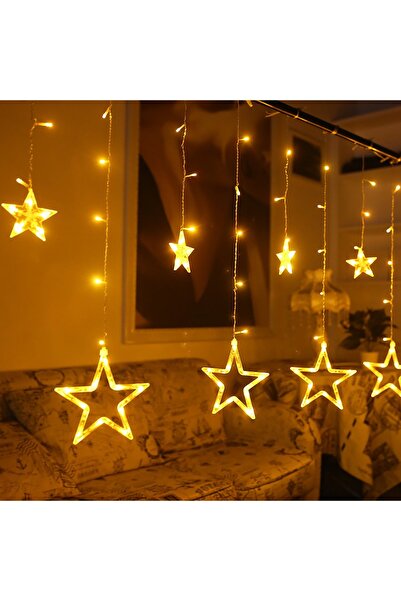 Noonedibs Perdea luminoasa LED cu 12 stele, 138 LED alb cald, 8 moduri, pentr...