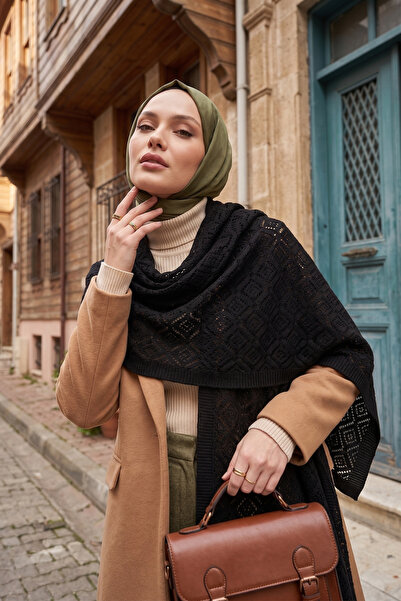 Zeneva Collection Μαύρο γυναικείο διάτρητο μαλακό πλεκτό σάλι ώμου με σχέδιο ...