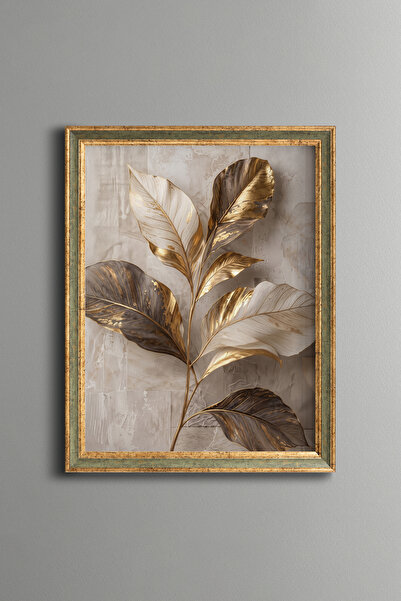 epiqart Gold and White Leaves - Vintage Patterned Painting - Fine Model