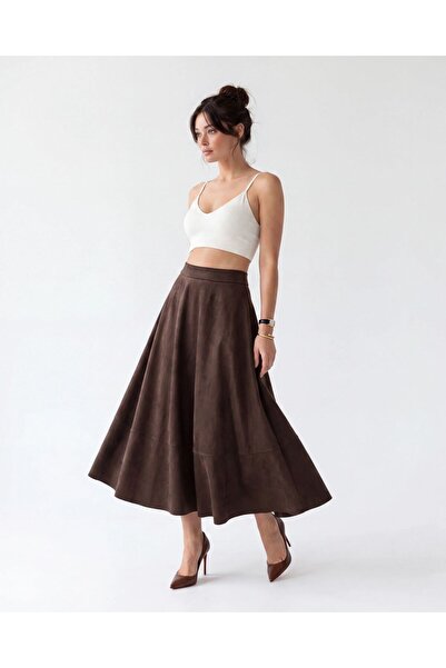 Womengrom Fame Suede Long Flared Skirt