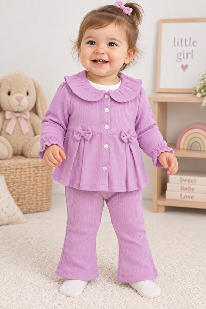 TİNY GOLDEN Baby Girl 3-Piece Set Cotton Ruffle Blouse Pants Bodysuit 100% Co...