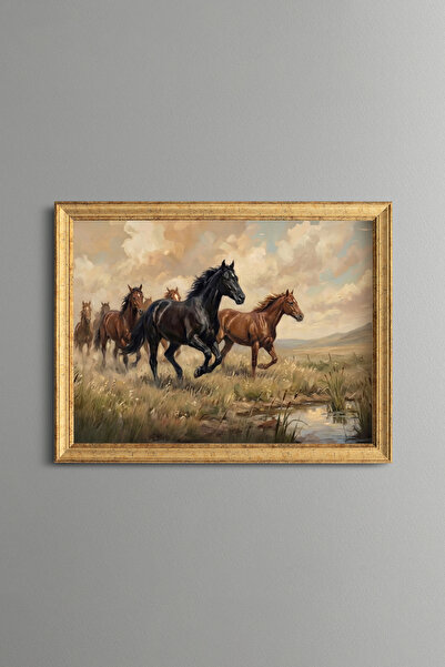 epiqart Horses Running on the Field - Vintage Patterned Painting - Fine Model