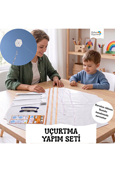 GÜLEN UÇURTMA Naylon Altıgen Uçurtma Yapım Seti / Ahşap Çıtalı