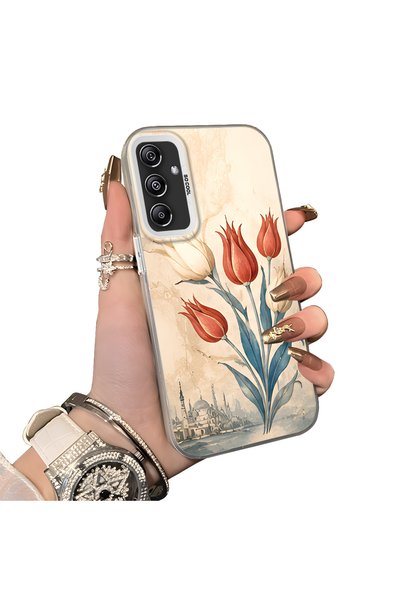 Hontinga Samsung Galaxy A24 Compatible Silicone Edge Hard Back Case Tulip Pat...