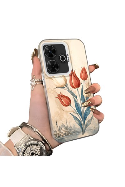Hontinga Poco M6 Compatible Silicone Edge Hard Back Case Tulip Pattern Lover ...