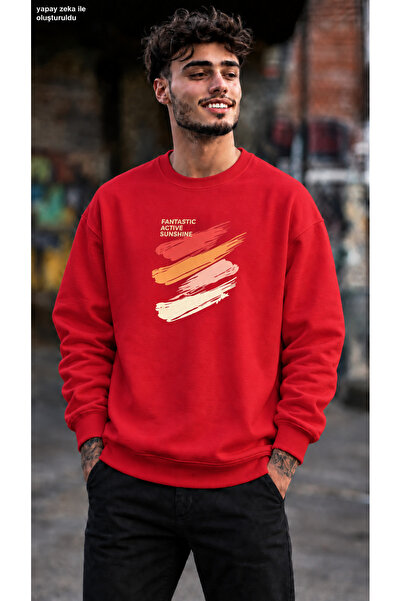 caddekombin Men's Fantastic Active Sunshine Brush Print Crew Neck Casual Regu...