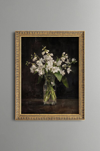 epiqart White Flowers in Glass Vase - Vintage Patterned Painting - Fine Model