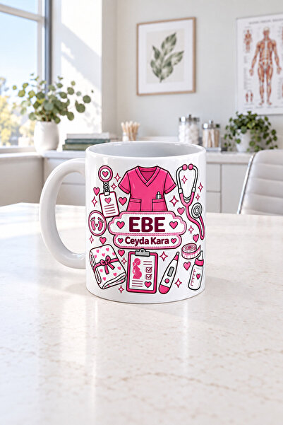 Mor Mürekkep Kişiye Özel Ebe Meslek Baskılı Beyaz Kupa - Ebeye Hediye Bardak ...