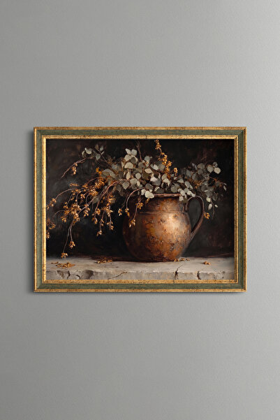 epiqart Leafy Branches in a Copper Jug - Vintage Patterned Painting - Fine Model