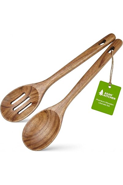 GENERAL AIUHI 2Pcs Wooden Cooking Spoons for Cooking, No Scratch Wooden Spoon...
