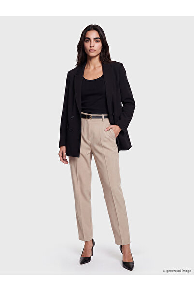 LC Waikiki Pantaloni de damă din material textil, cu croială morcov și cordon...