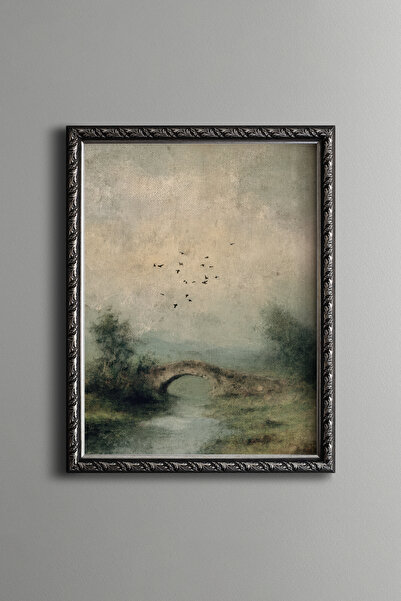 epiqart Stone Bridge in the Foggy Valley - Vintage Patterned Painting - Fine ...