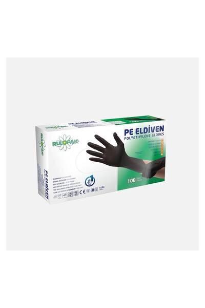 Rulopak 4 Adet PE 100'lü Medium Temizlik Eldiveni Siyah
