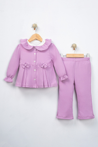TİNY GOLDEN Baby Girl 3-Piece Set Cotton Ruffle Blouse Pants Bodysuit 100% Cotton Bowknot Combination