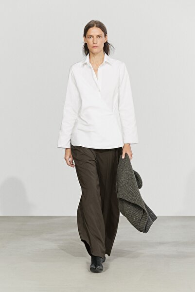 Massimo Dutti %100 pamuk poplin kruvaze gömlek