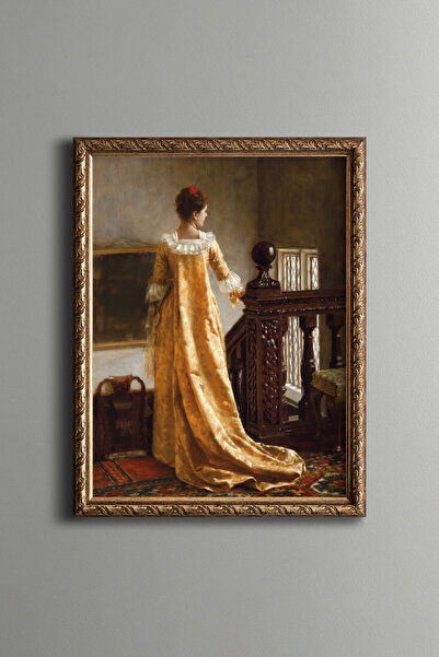 epiqart Woman in Yellow Dress - Vintage Patterned Painting - Slim Model