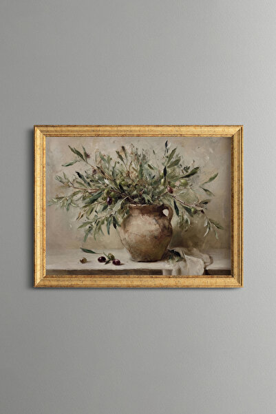 epiqart Olive Branches in Soil Test - Vintage Patterned Painting - Fine Model
