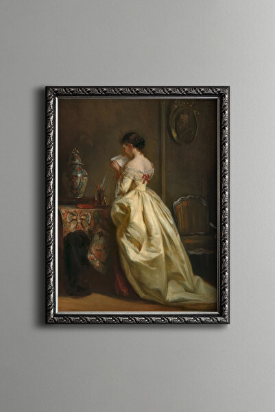 epiqart Woman Reading a Letter - Vintage Patterned Painting - Fine Model