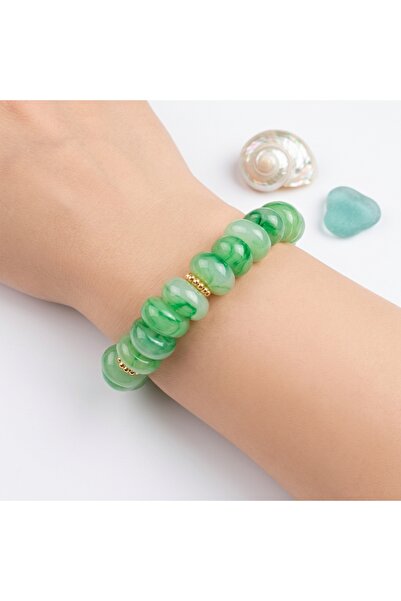 SEVA'S BİJUTERİ Women's Special Design Jade Stone Look - Gold Color Parts Det...