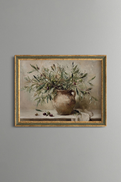 epiqart Olive Branches in Soil Test - Vintage Patterned Painting - Fine Model