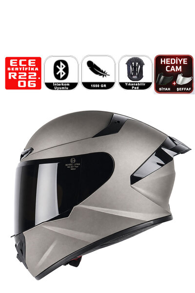 MD-821 Full Face Motor Kaskı Matt Titanium Grey