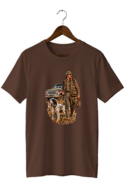 WİDİ Tricou unisex cu imprimeu Hunter and His Dog, cu decolteu rotund și croi...